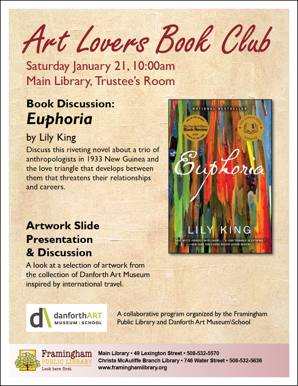 Art Lovers Book Club: Euphoria by Lily King thumbnail Photo