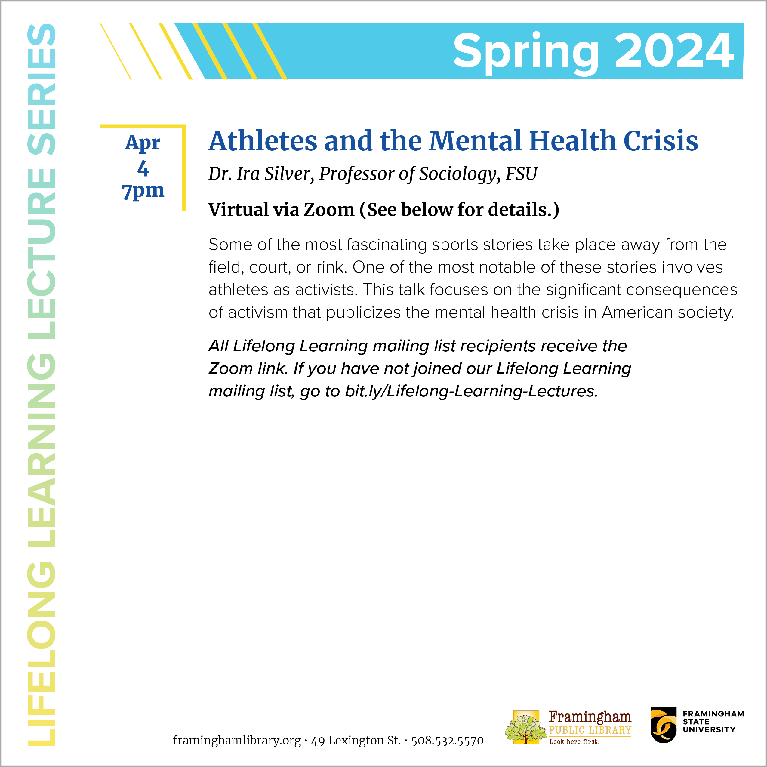 Lifelong Learning Lecture: Athletes and the Mental Health Crisis thumbnail Photo