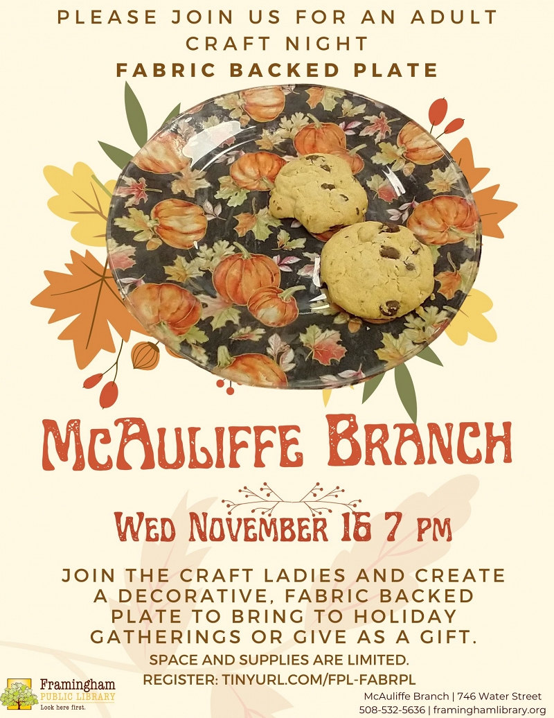 McAuliffe Craft Ladies present an Adult Craft Night: Fabric-Backed Plates (wait list only) thumbnail Photo