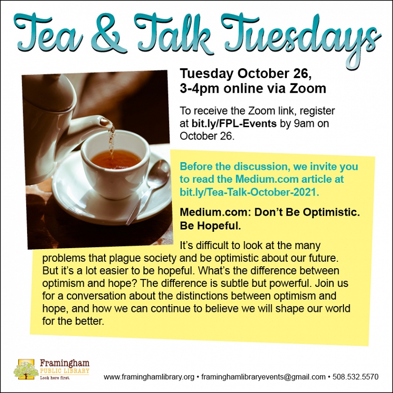 Tea & Talk Tuesdays: Medium.com: Don’t Be Optimistic. Be Hopeful. thumbnail Photo