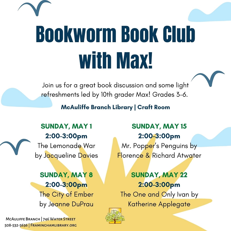 Bookworm Book Club with Max! [MAY 15 DATE POSTPONED UNTIL JUNE. DATE TBA SHORTLY.] thumbnail Photo