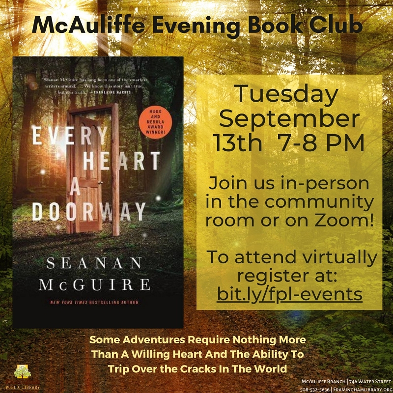 McAuliffe Evening Book Club: “Every heart a doorway” by Seanan McGuire thumbnail Photo