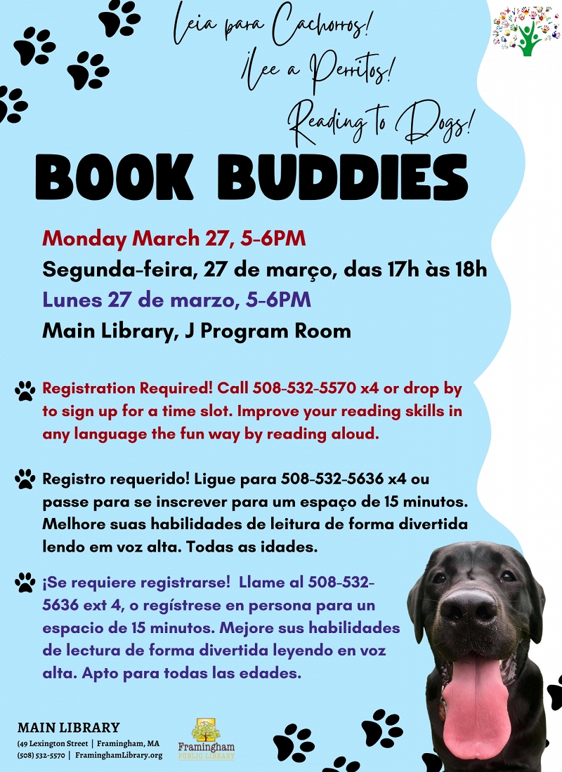 Book Buddies: Reading to Dogs! / ¡Lee a Perritos! / Leia para Cachorros! thumbnail Photo