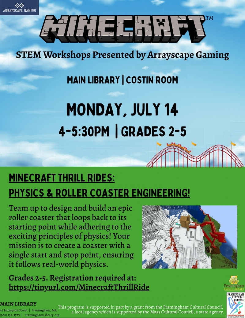 Minecraft STEM Workshops Presented by Arrayscape Gaming: Minecraft Thrill Rides thumbnail Photo