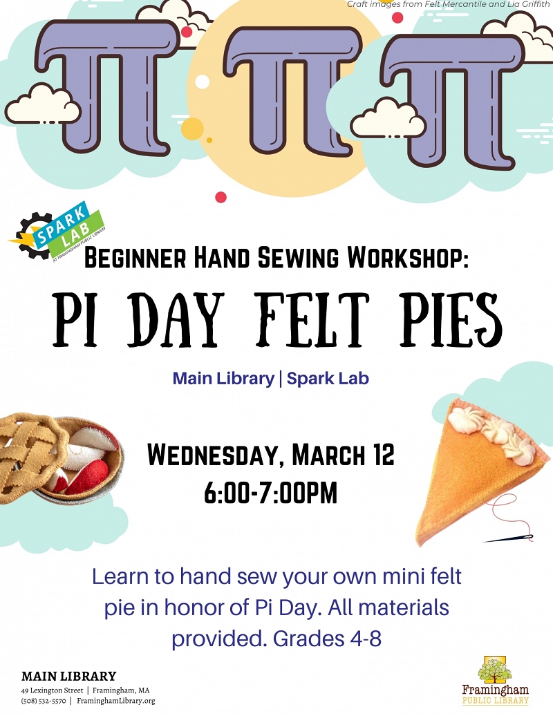 Beginner Hand Sewing Workshop: Pi Day Felt Pies thumbnail Photo