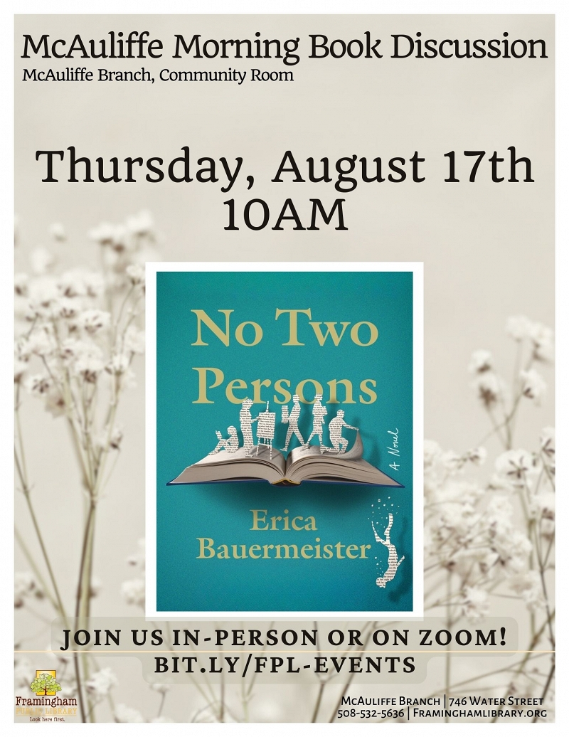 McAuliffe Morning Book Club: “No Two Persons” by Erica Bauermeister thumbnail Photo
