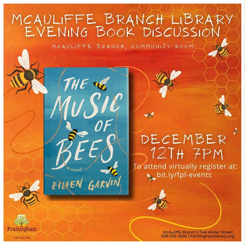 McAuliffe Evening Book Club: “Music of Bees” by Eileen Garvin thumbnail Photo