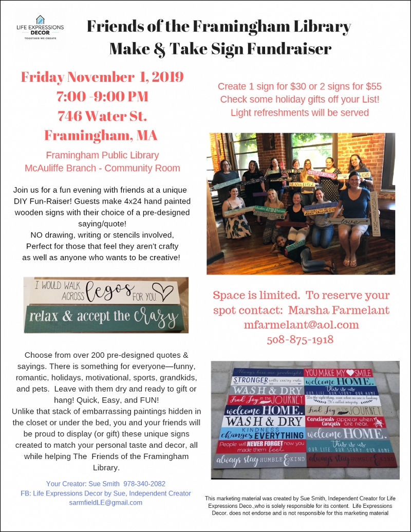Friends of the Framingham Library Make & Take Sign Fundraiser thumbnail Photo
