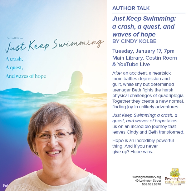 Author Talk: Just Keep Swimming: a crash, a quest and waves of hope by Cindy Kolbe thumbnail Photo