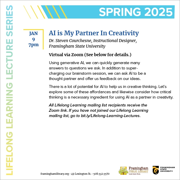 Lifelong Learning Lecture: AI is My Partner In Creativity thumbnail Photo