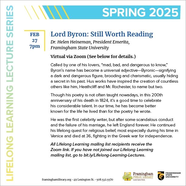 Lifelong Learning Lecture: Lord Byron: Still Worth Reading thumbnail Photo