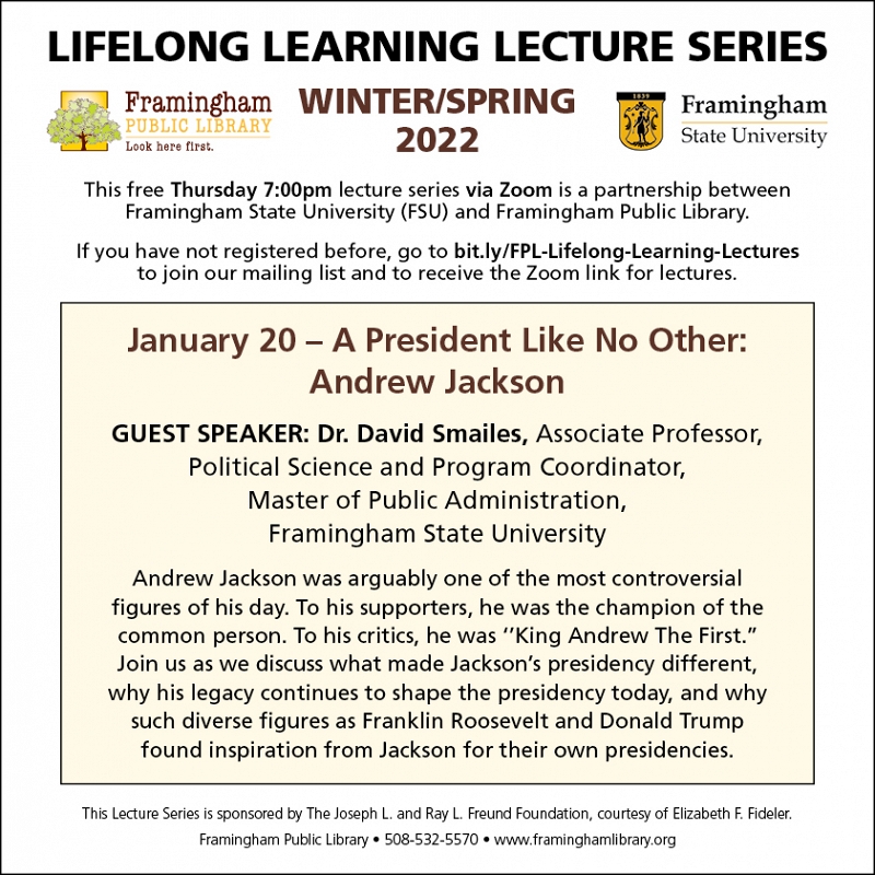 Lifelong Learning Lecture: “A President Like No Other: Andrew Jackson” thumbnail Photo
