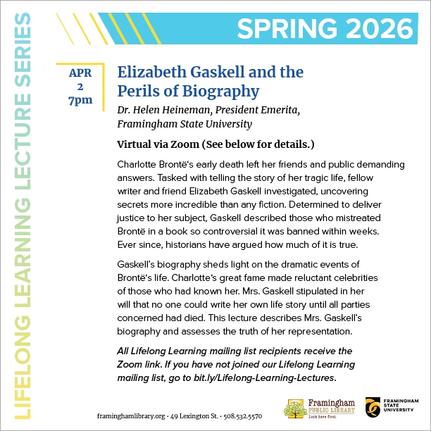 Lifelong Learning Lecture: Elizabeth Gaskell and the Perils of Biography thumbnail Photo