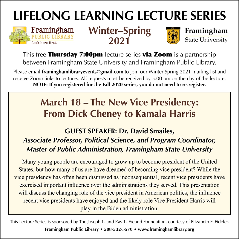 Lifelong Learning Lecture Series: The New Vice Presidency: From Dick Cheney to Kamala Harris thumbnail Photo