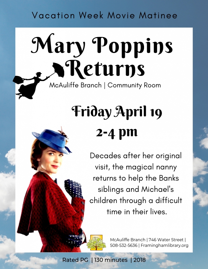 Vacation Week Movie Matinee: Mary Poppins Returns thumbnail Photo