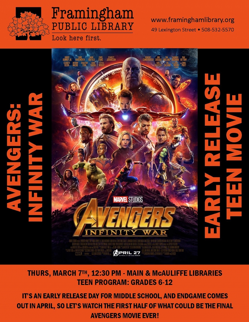 Half Day Teen Movie at McAuliffe Branch - Avengers: Infinity War thumbnail Photo