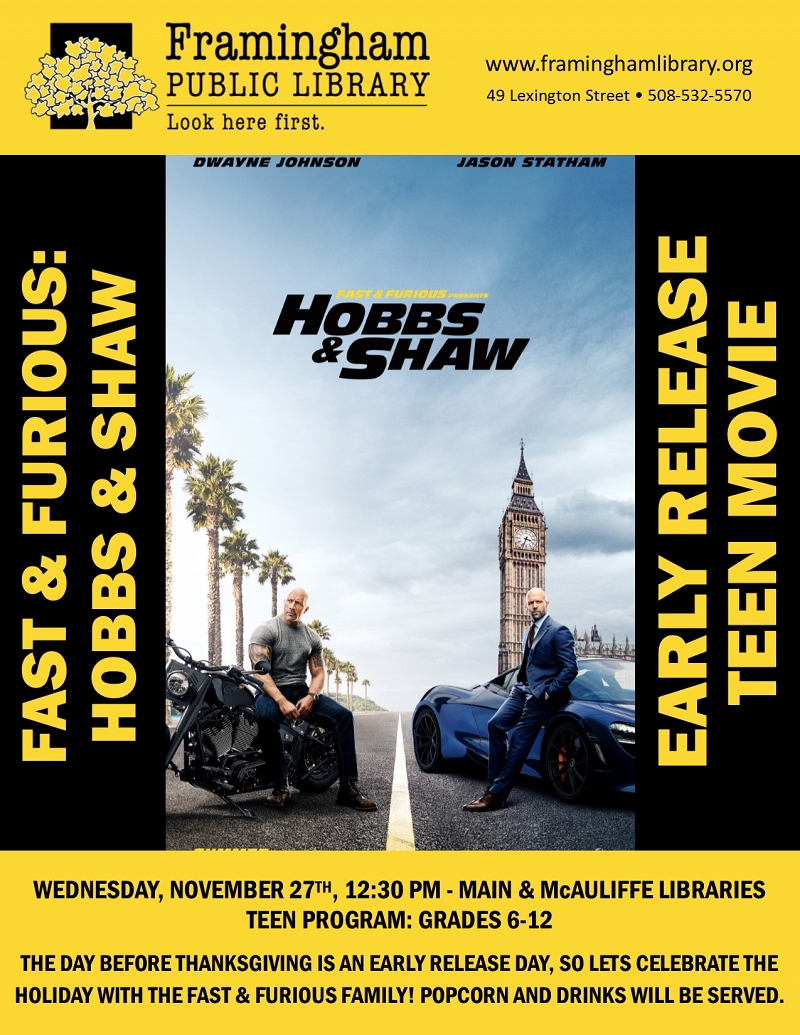 Early Release Movie: Hobbs & Shaw (McAuliffe Branch Library) thumbnail Photo