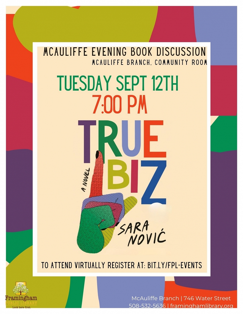 McAuliffe Evening Book Club: “True Biz” by Sara Novac thumbnail Photo