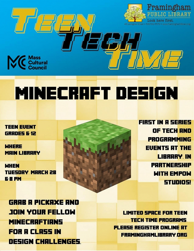 Teen Tech Time: Minecraft Design (ALL SPOTS FILLED) thumbnail Photo