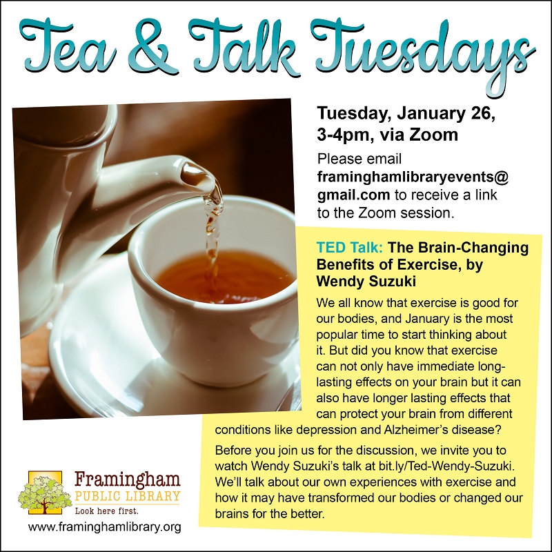 Tea and Talk Tuesdays: TED Talk: The Brain-Changing Benefits of Exercise, by Wendy Suzuki thumbnail Photo