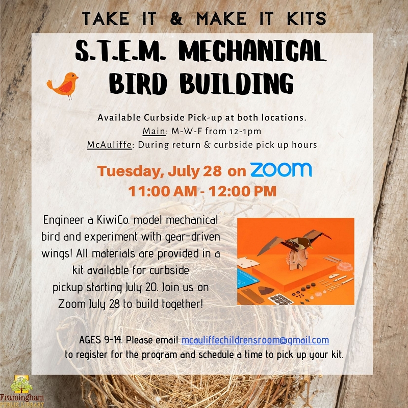 Take and Make Kit: S.T.E.M. Mechanical Bird Building thumbnail Photo