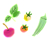 Assortment of produce, including tomatoes and okra.