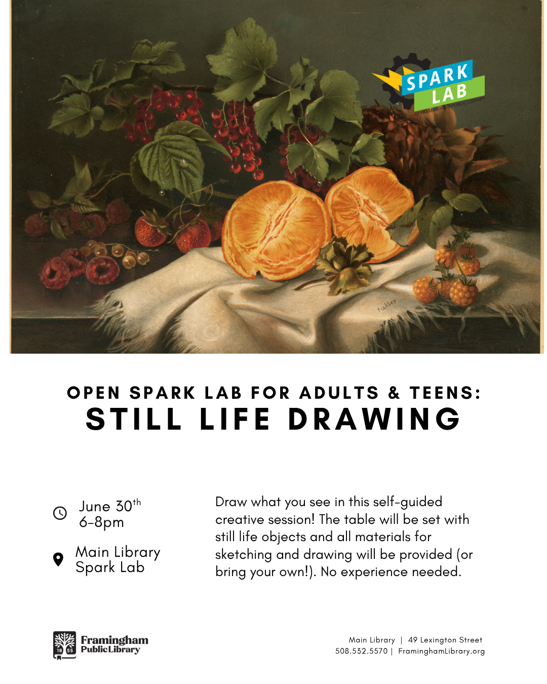 Open Spark Lab for Adults & Teens: Still Life Drawing thumbnail Photo