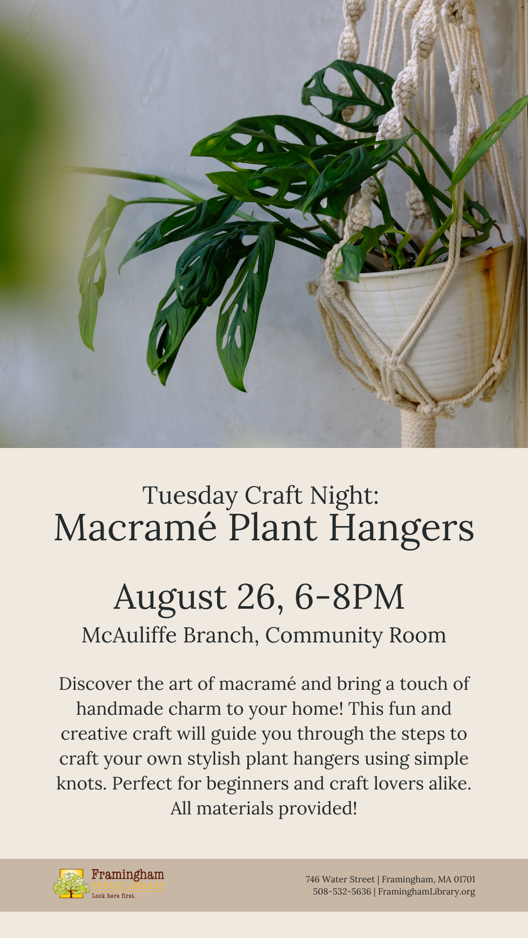 Tuesday Craft Night: Macrame Plant Hangers thumbnail Photo
