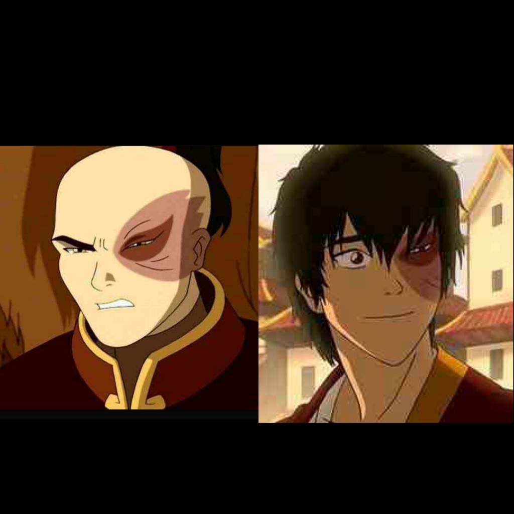 Two photos of Zuko side by side, showing Zuko angry at first and happy in the second.