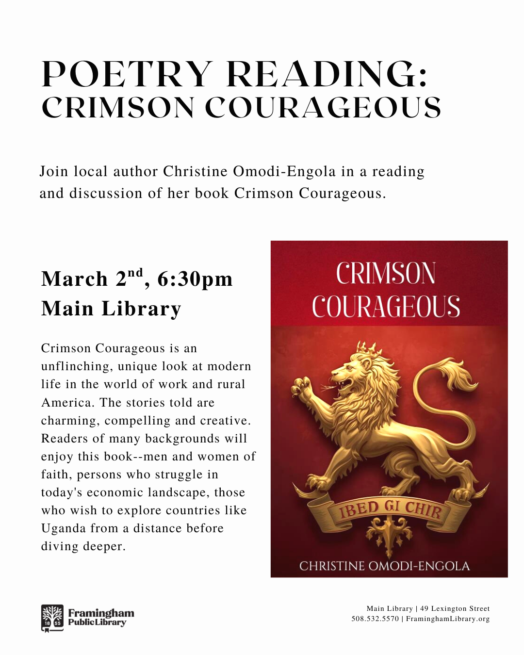 Poetry Reading: Crimson Courageous thumbnail Photo