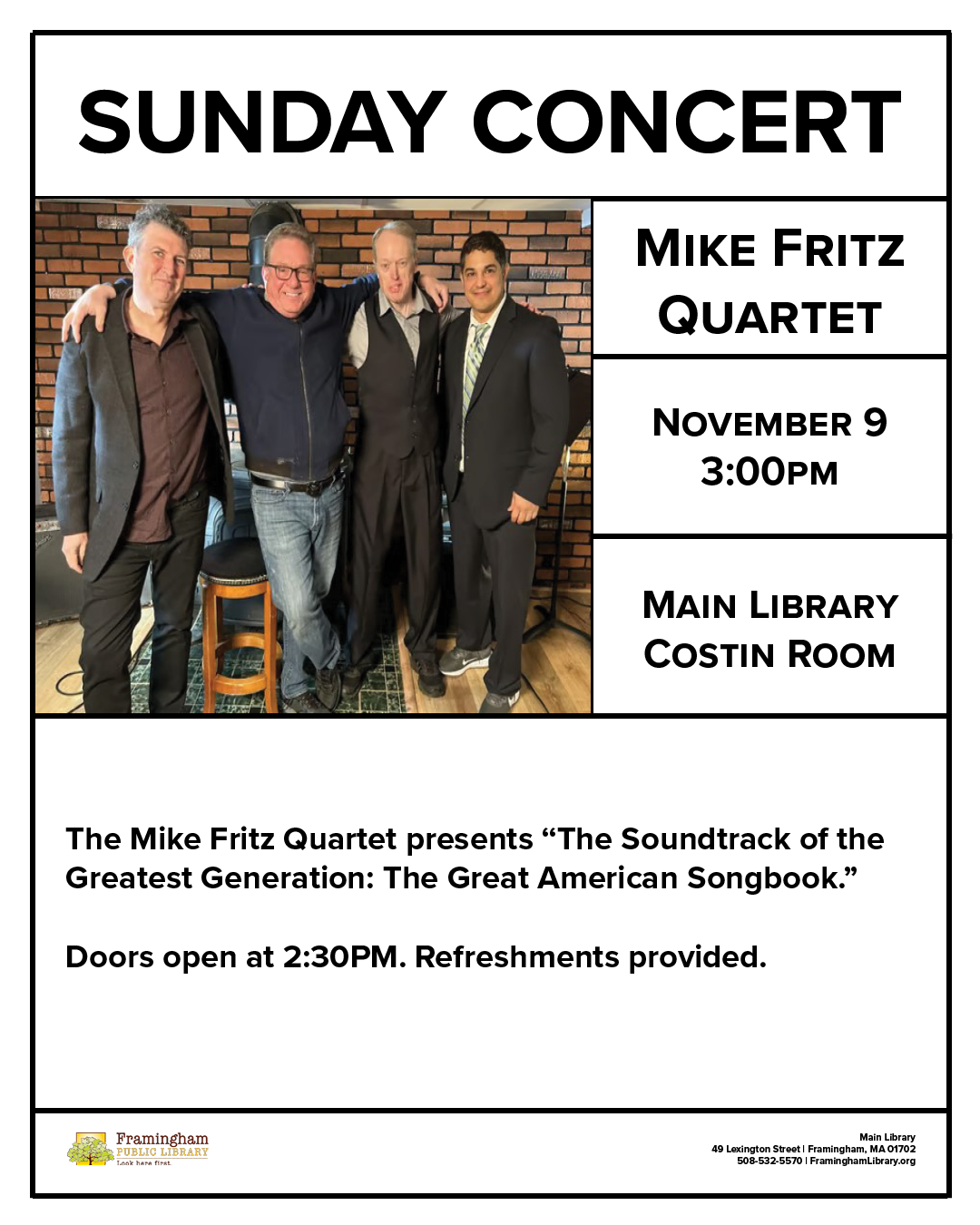 Sunday Concert: Mike Fritz Quartet thumbnail Photo
