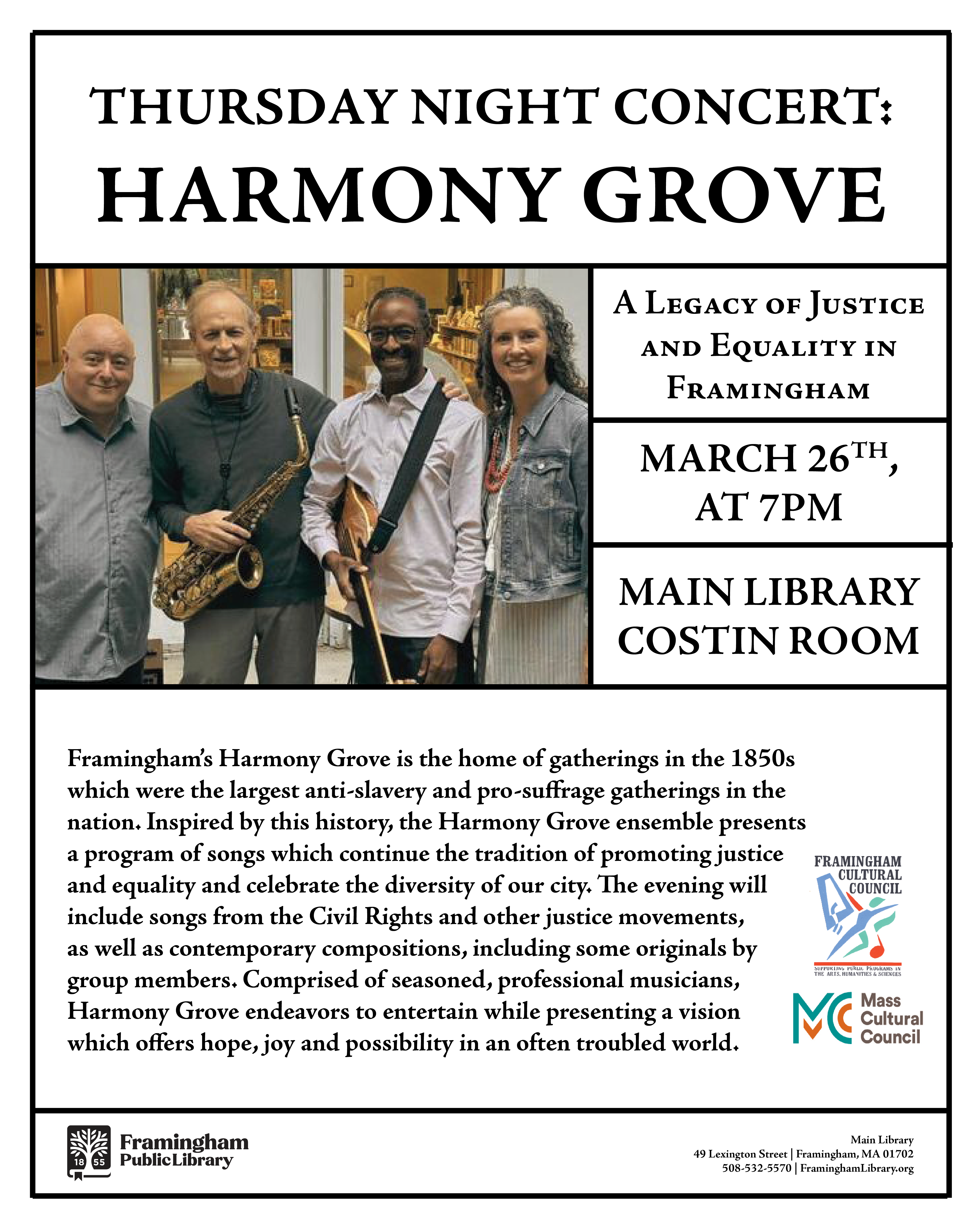 Thursday Night Concert | Harmony Grove: A Legacy of Justice and Equality in Framingham thumbnail Photo