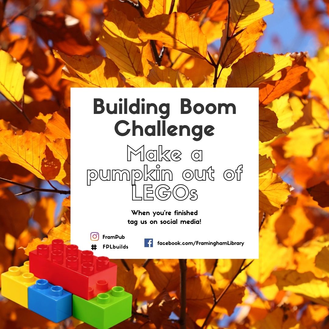 Building Boom Challenge: Make a pumpkin out of Legos. When you are finished, tag us on social media at #frampub #fplreads