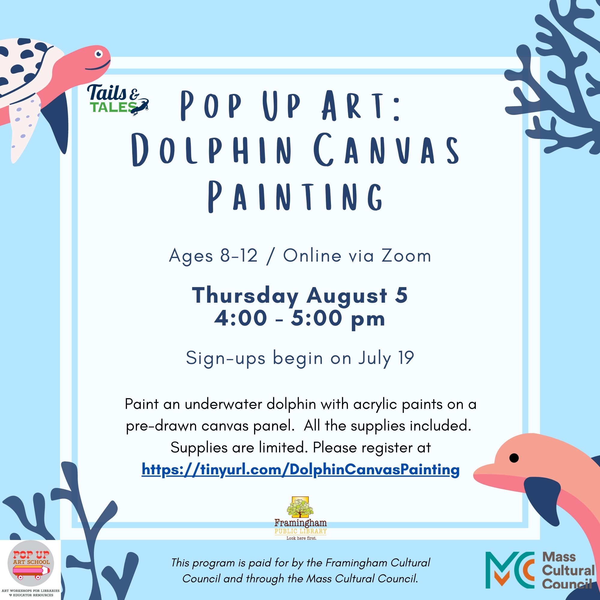 REGISTRATION IS FULL: Pop Up Art: Dolphin Canvas Painting thumbnail Photo