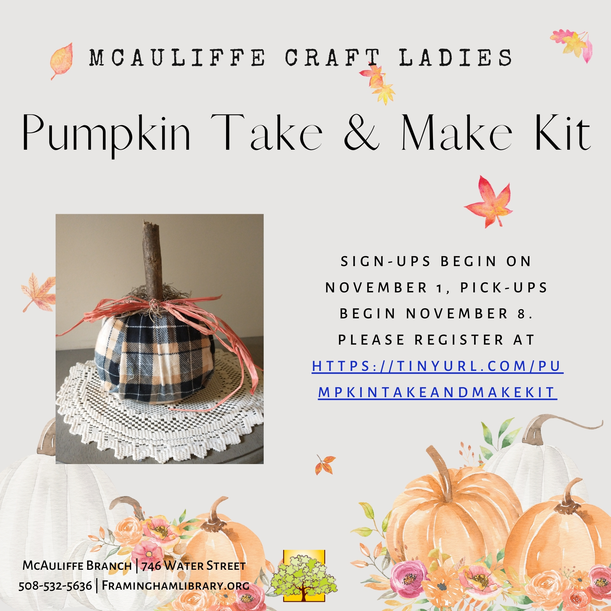 McAuliffe Craft Ladies: Pumpkin Take & Make Kit (Registration Full) thumbnail Photo