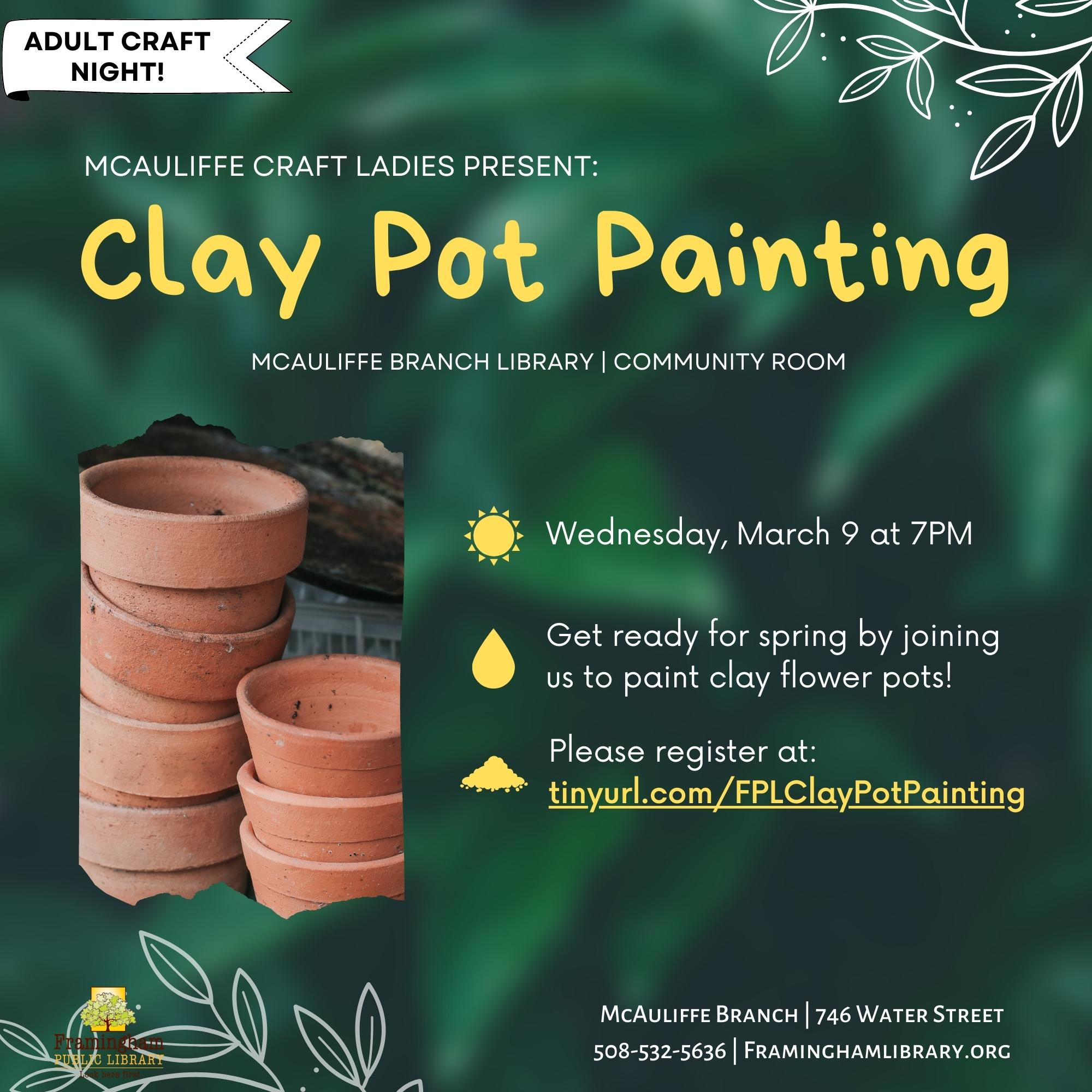 McAuliffe Craft Ladies Present: Clay Pot Painting thumbnail Photo