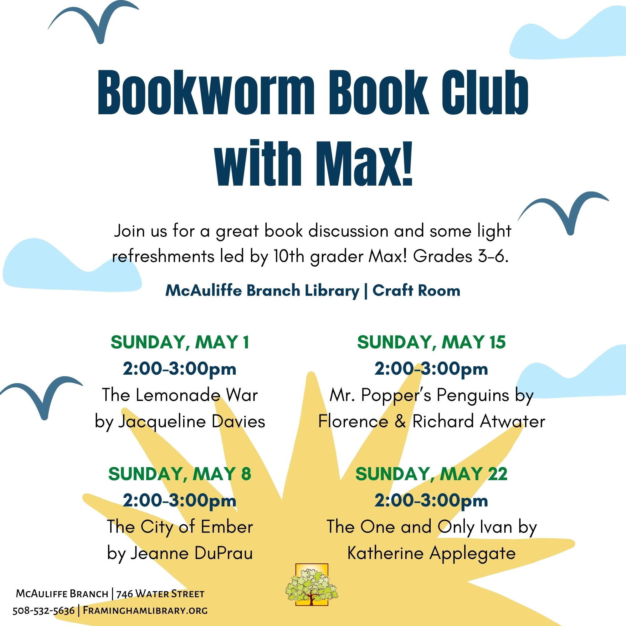 Bookworm Book Club with Max! [MAY 15 DATE POSTPONED UNTIL JUNE. DATE TBA SHORTLY.] thumbnail Photo