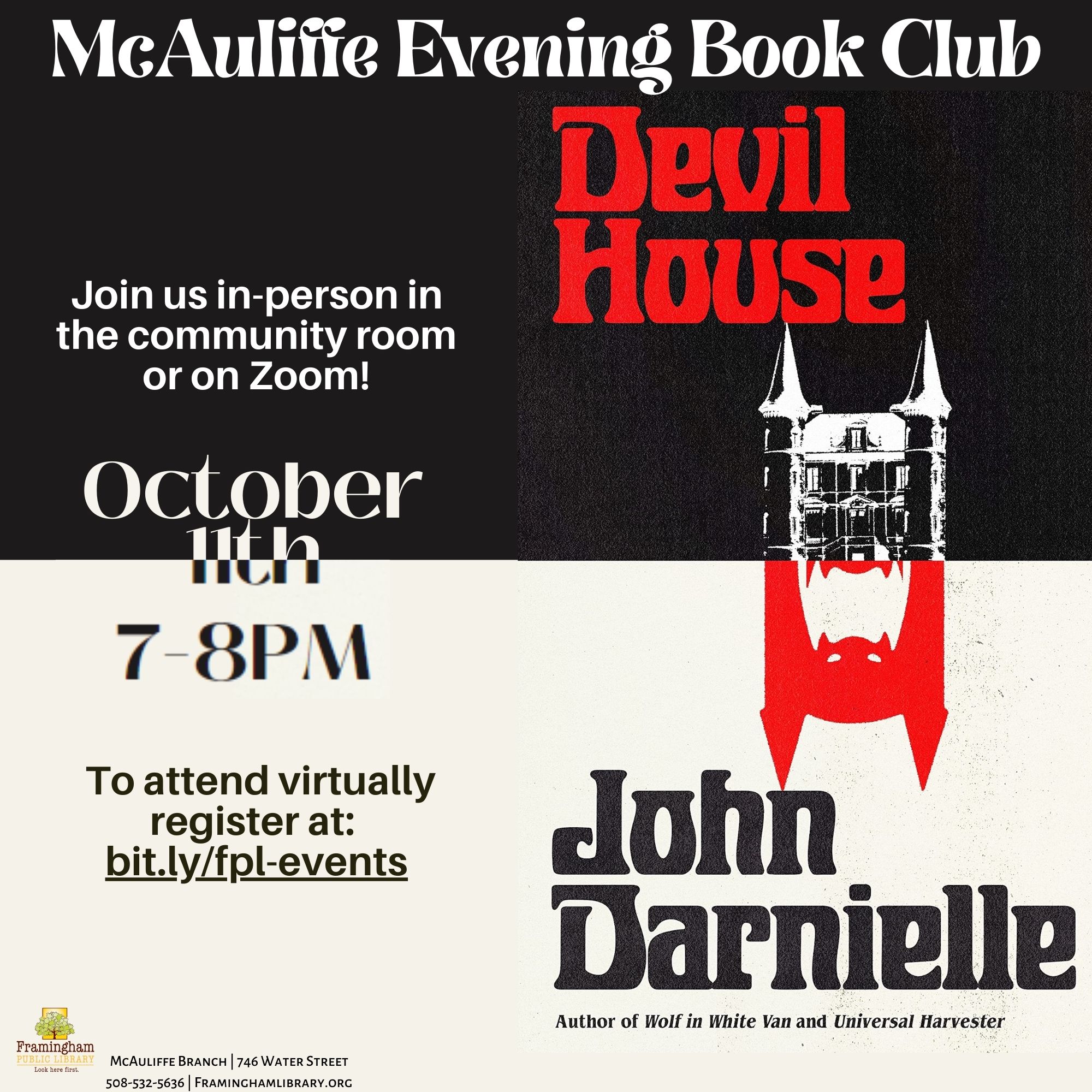 McAuliffe Evening Book Club: Devil House by John Darnielle thumbnail Photo