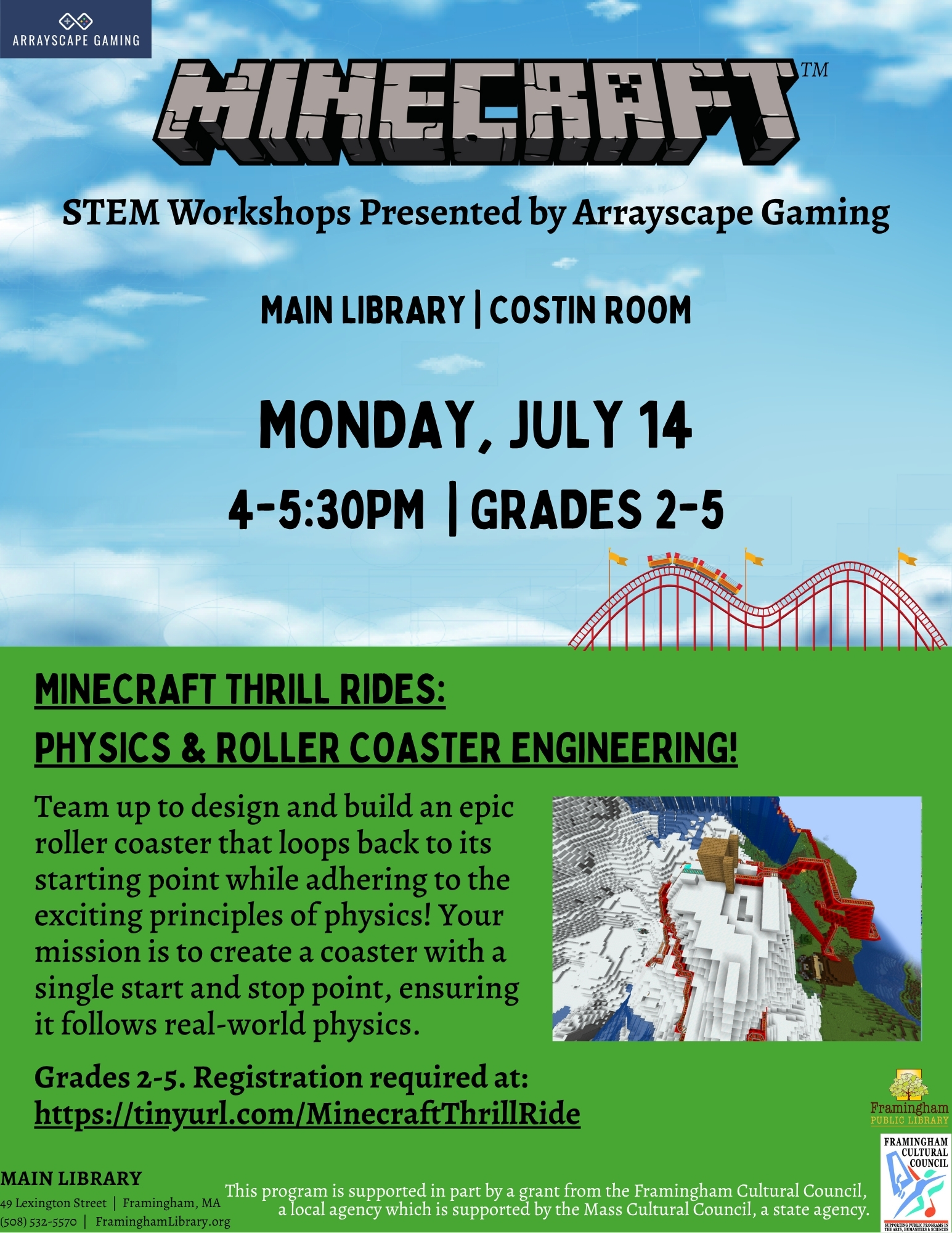 Minecraft STEM Workshops Presented by Arrayscape Gaming: Minecraft Thrill Rides thumbnail Photo