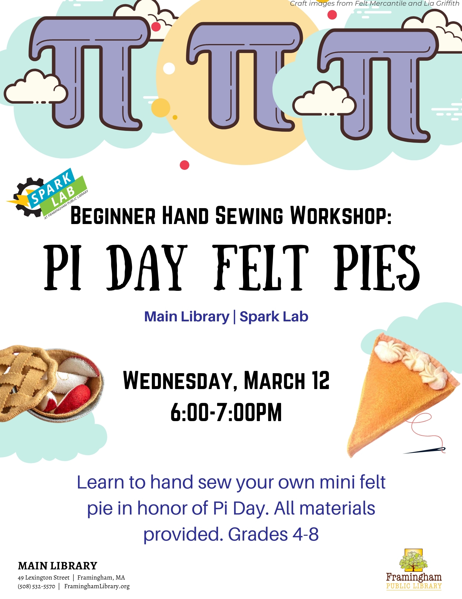 Beginner Hand Sewing Workshop: Pi Day Felt Pies thumbnail Photo