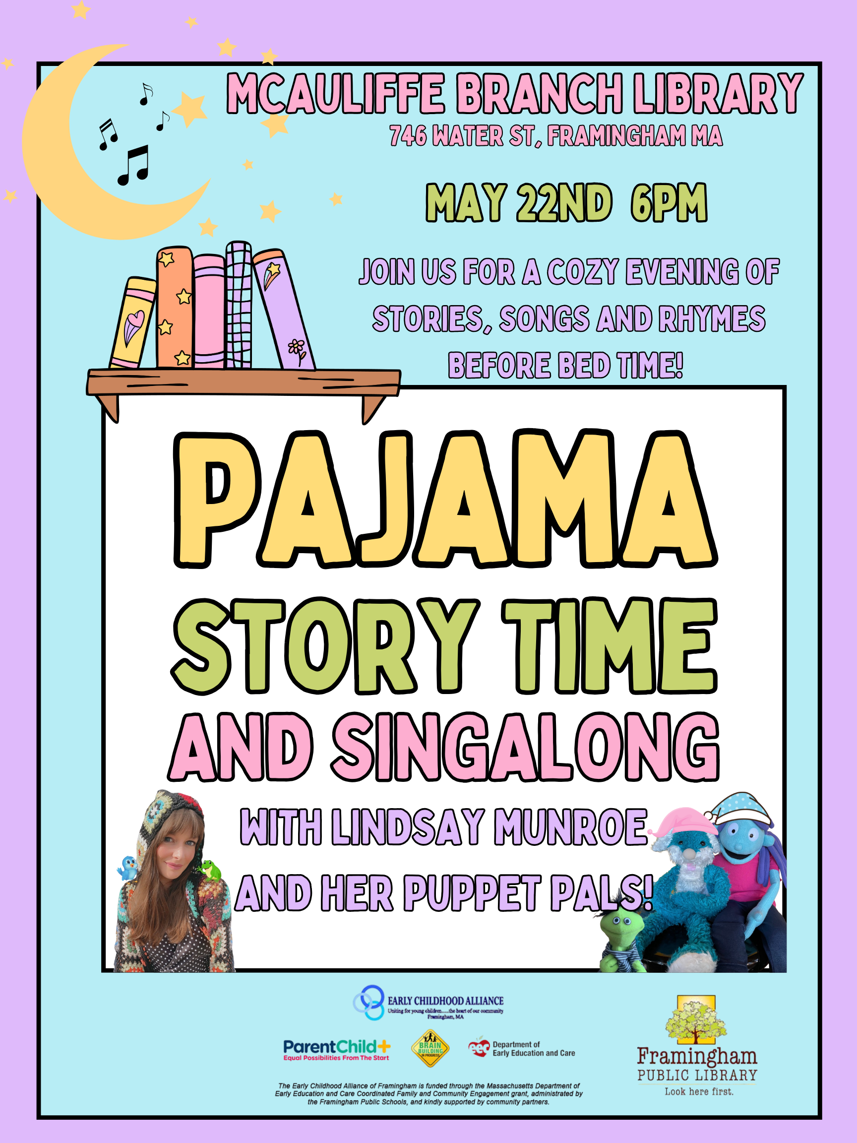 Pajama Storytime and Singalong with Lindsay Munroe and her Puppet Pals! thumbnail Photo