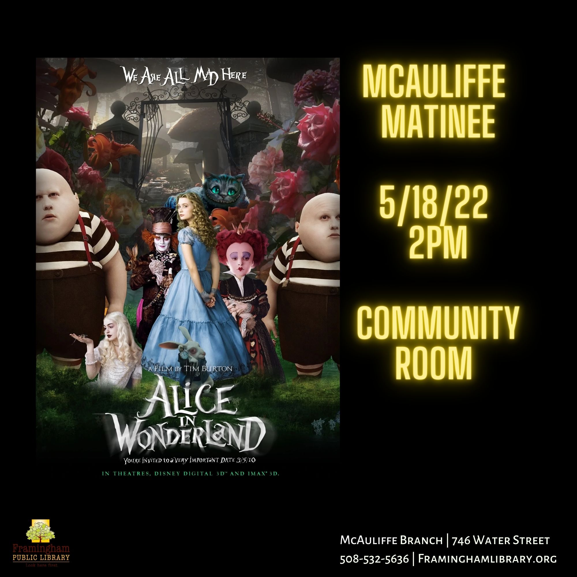 McAuliffe Matinee: Alice in Wonderland (PG 2010 ‧ Fantasy/Family ‧ 1h 48m) thumbnail Photo