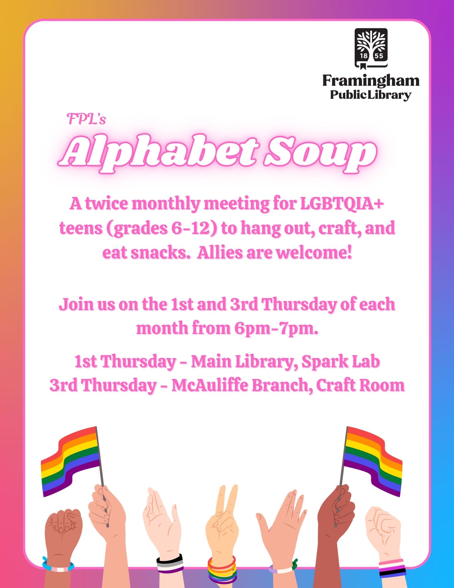 Alphabet Soup: Queer Teen Hangout - CANCELLED TONIGHT thumbnail Photo