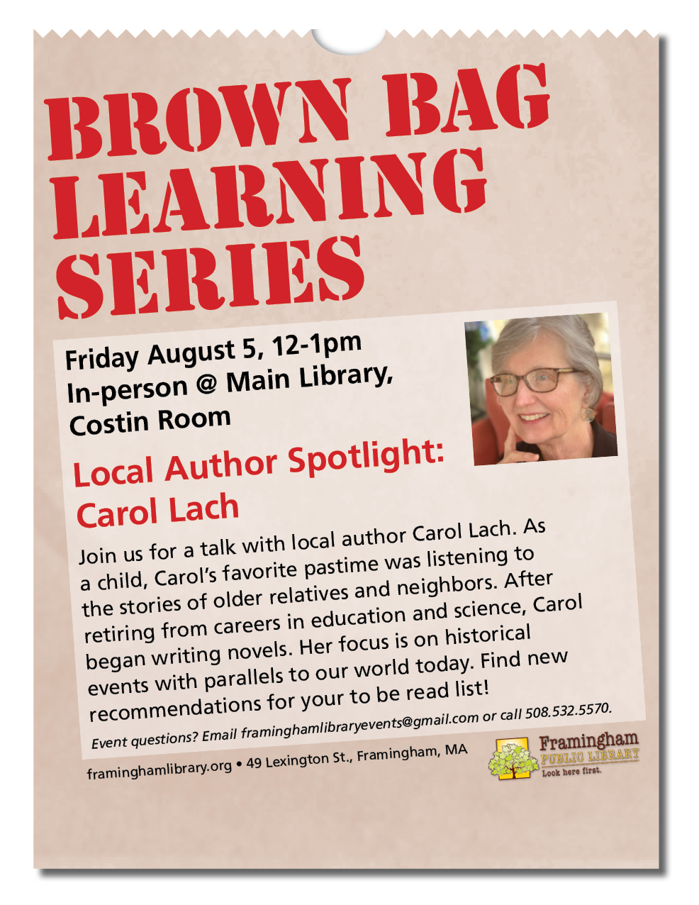 Brown Bag Learning Series: Local Author Spotlight: Carol Lach thumbnail Photo