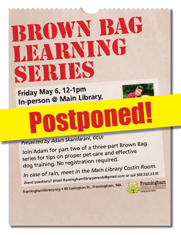 POSTPONED: Brown Bag Learning Series: Dog Training 101! thumbnail Photo