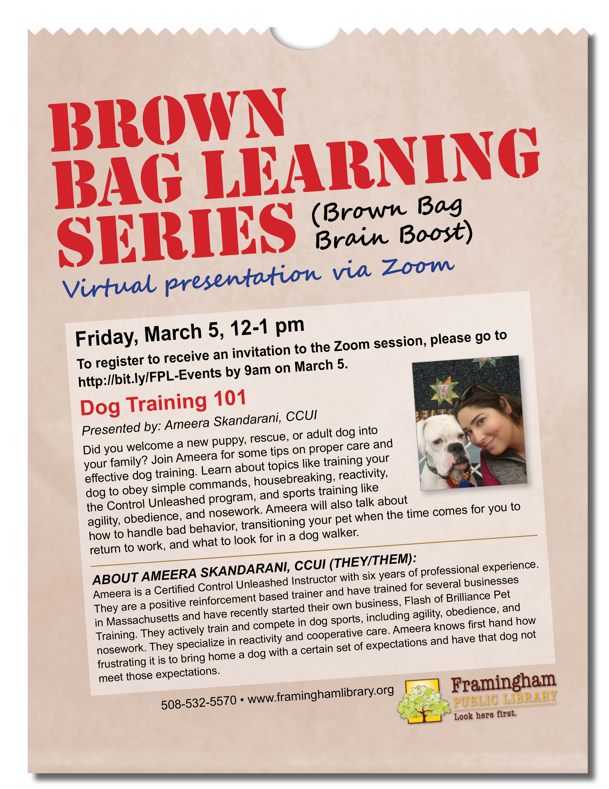 Brown Bag Learning Series: Dog Training 101 thumbnail Photo