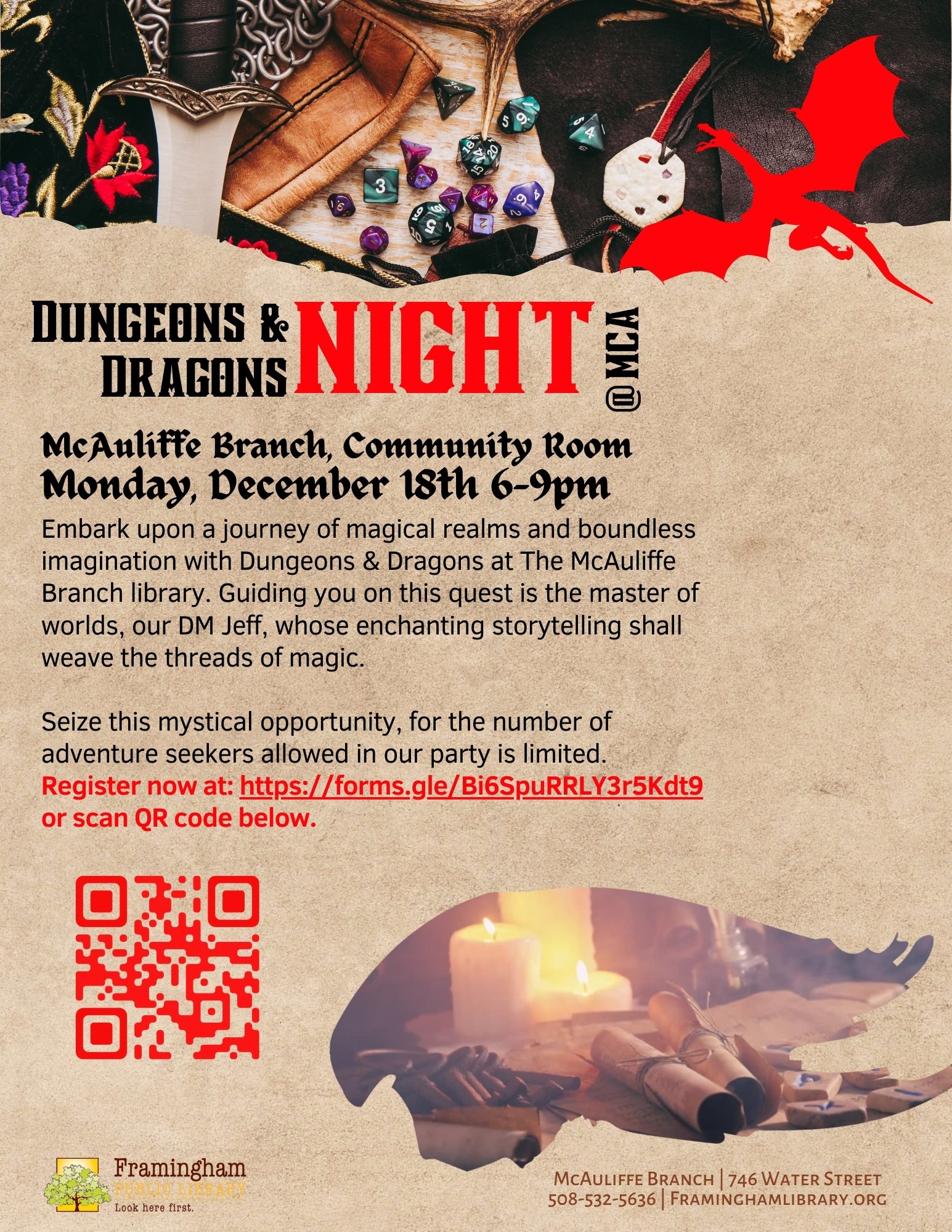 McAuliffe Dungeons & Dragons Night - Cancelled due to power outage thumbnail Photo