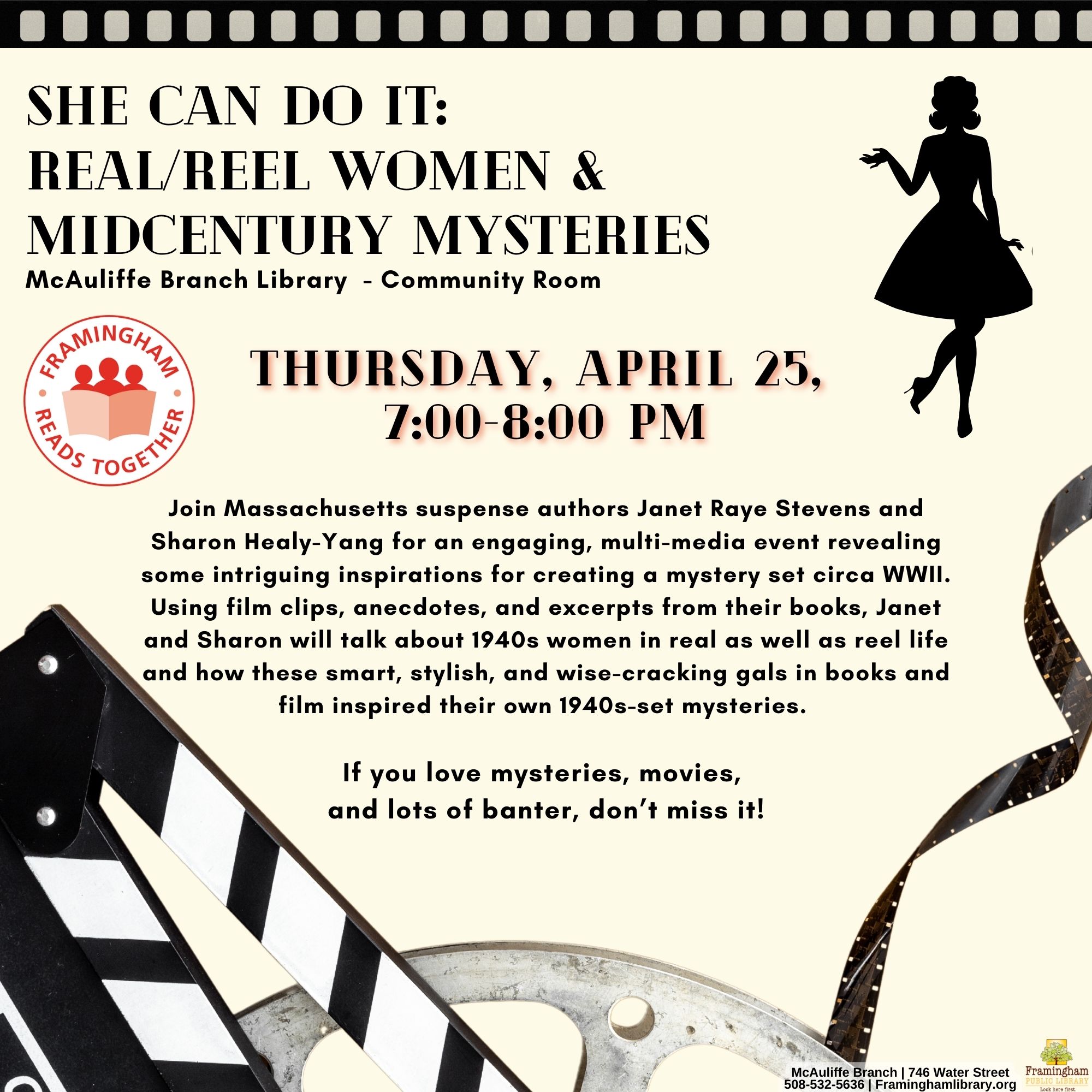 She Can Do It: Real/‘Reel’ Women and Mid-Century Mysteries (Framingham Reads Together) thumbnail Photo