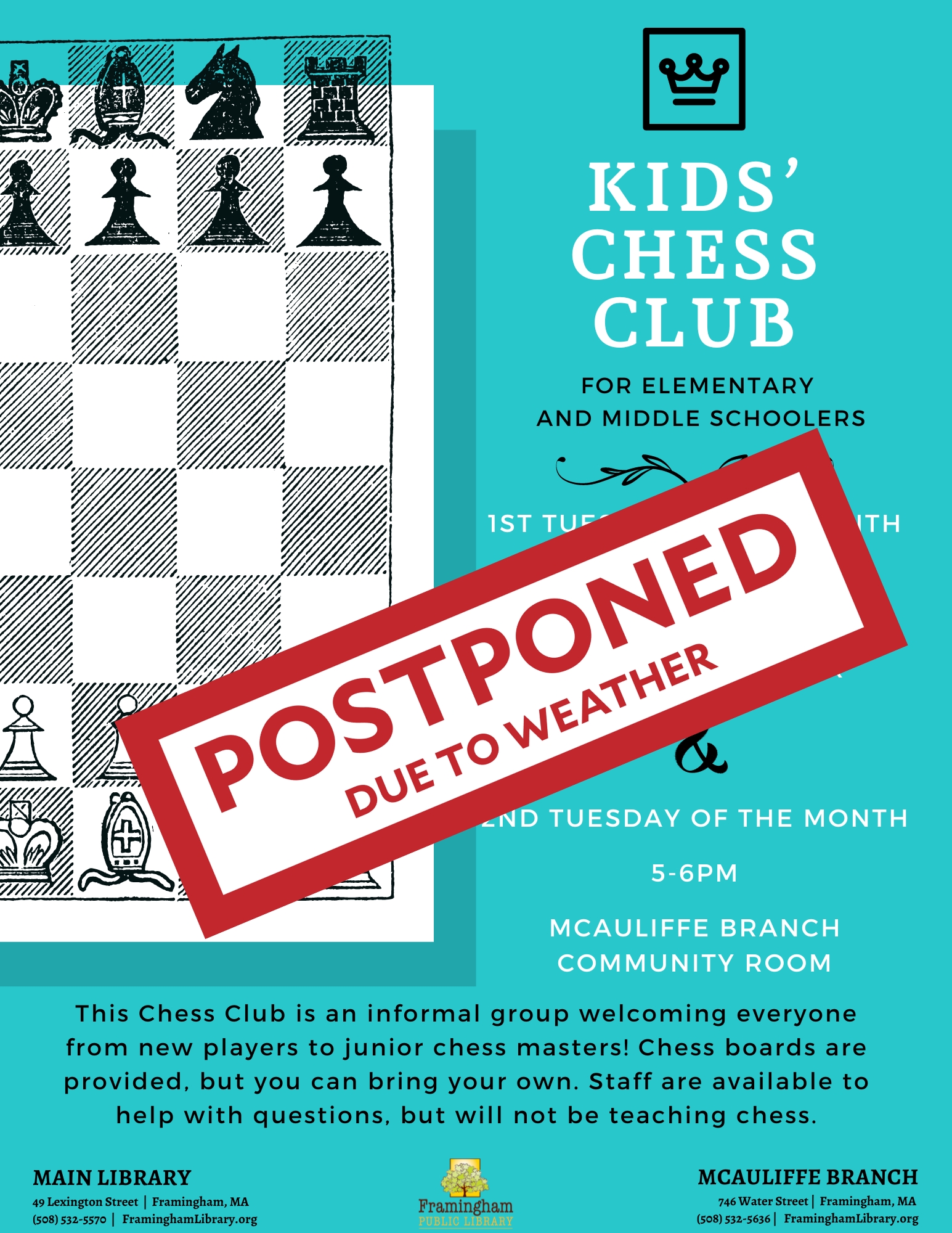 Kids’ Chess Club [POSTPONDED DUE TO WEATHER] thumbnail Photo