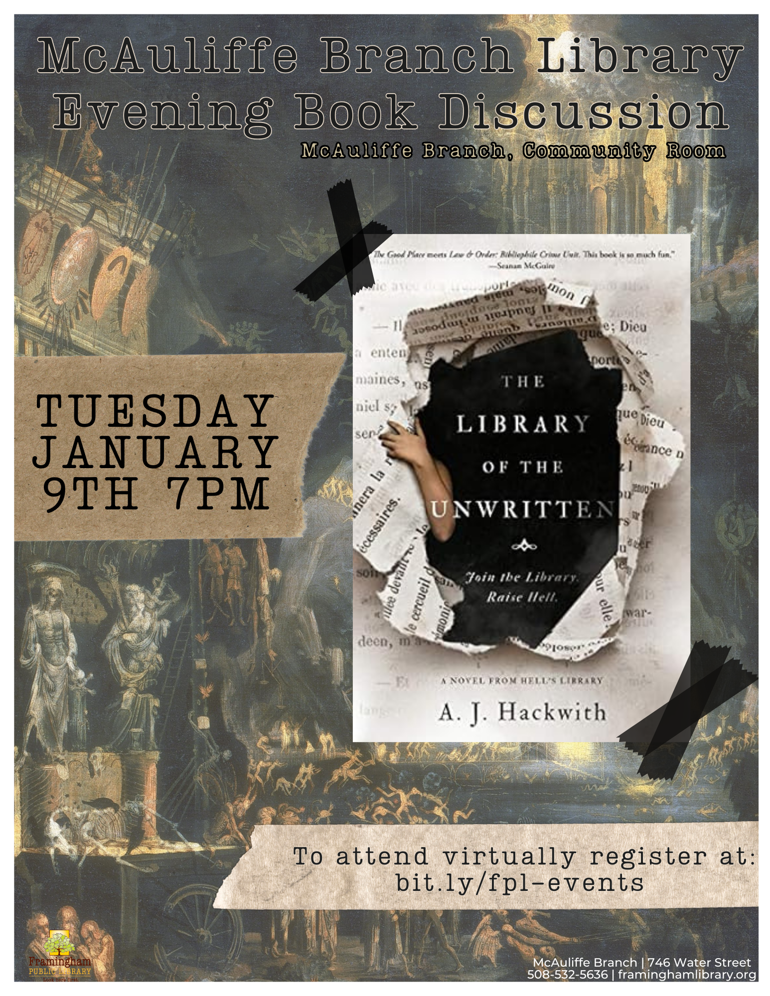 McAuliffe Evening Book Discussion: “Library of the Unwritten” by A.J. Hackwith thumbnail Photo